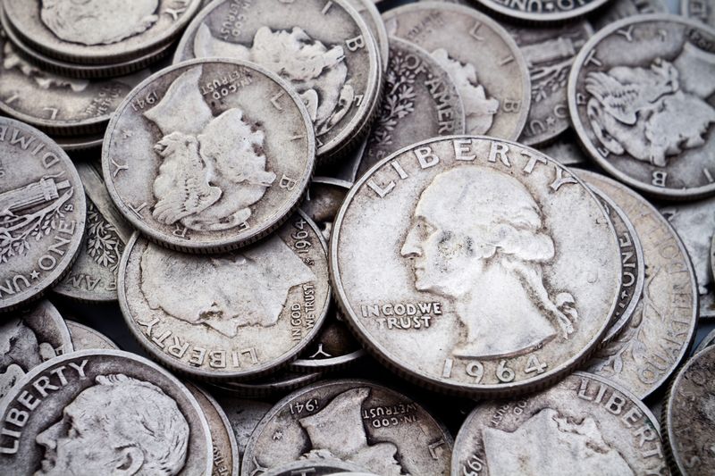 Pile of pre-1965 dimes, quarters and half dollars sold as junk silver in Dallas