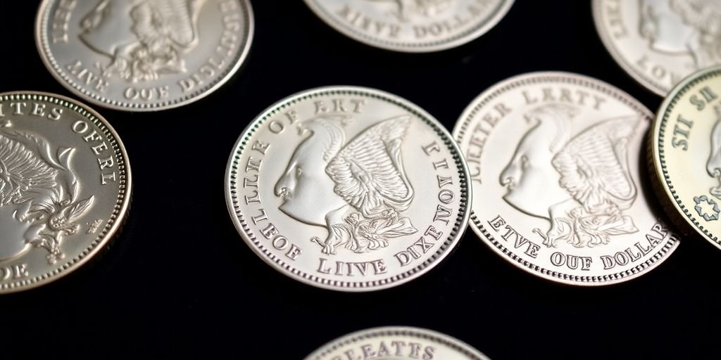 Close-up of Morgan silver dollars on dark velvet.
