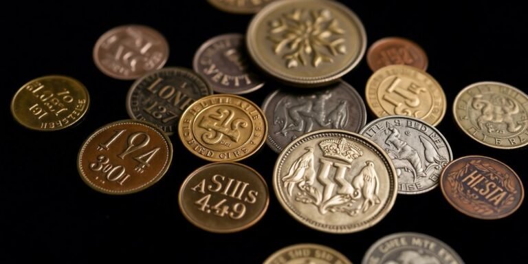 Vintage coins elegantly arranged on a dark background.