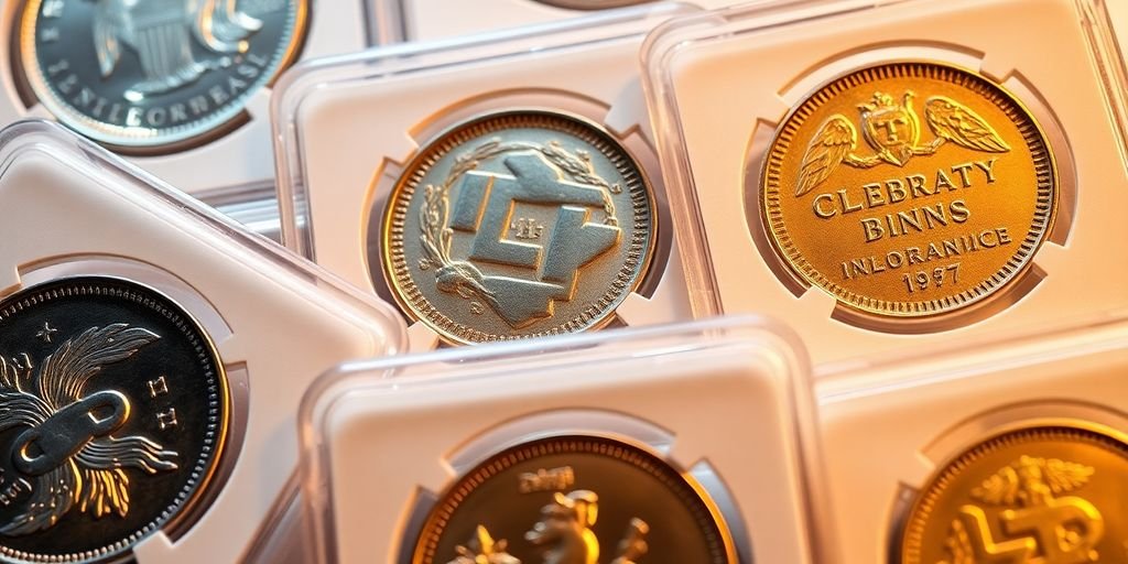 Coins in transparent protective slabs