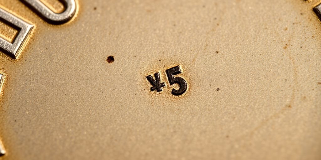 Close-up of coin with mint mark.