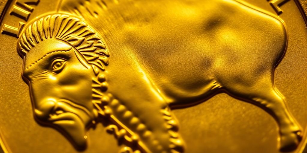 Gold American Buffalo coin close-up.