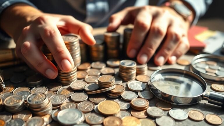 Hands searching coin rolls for rare coins